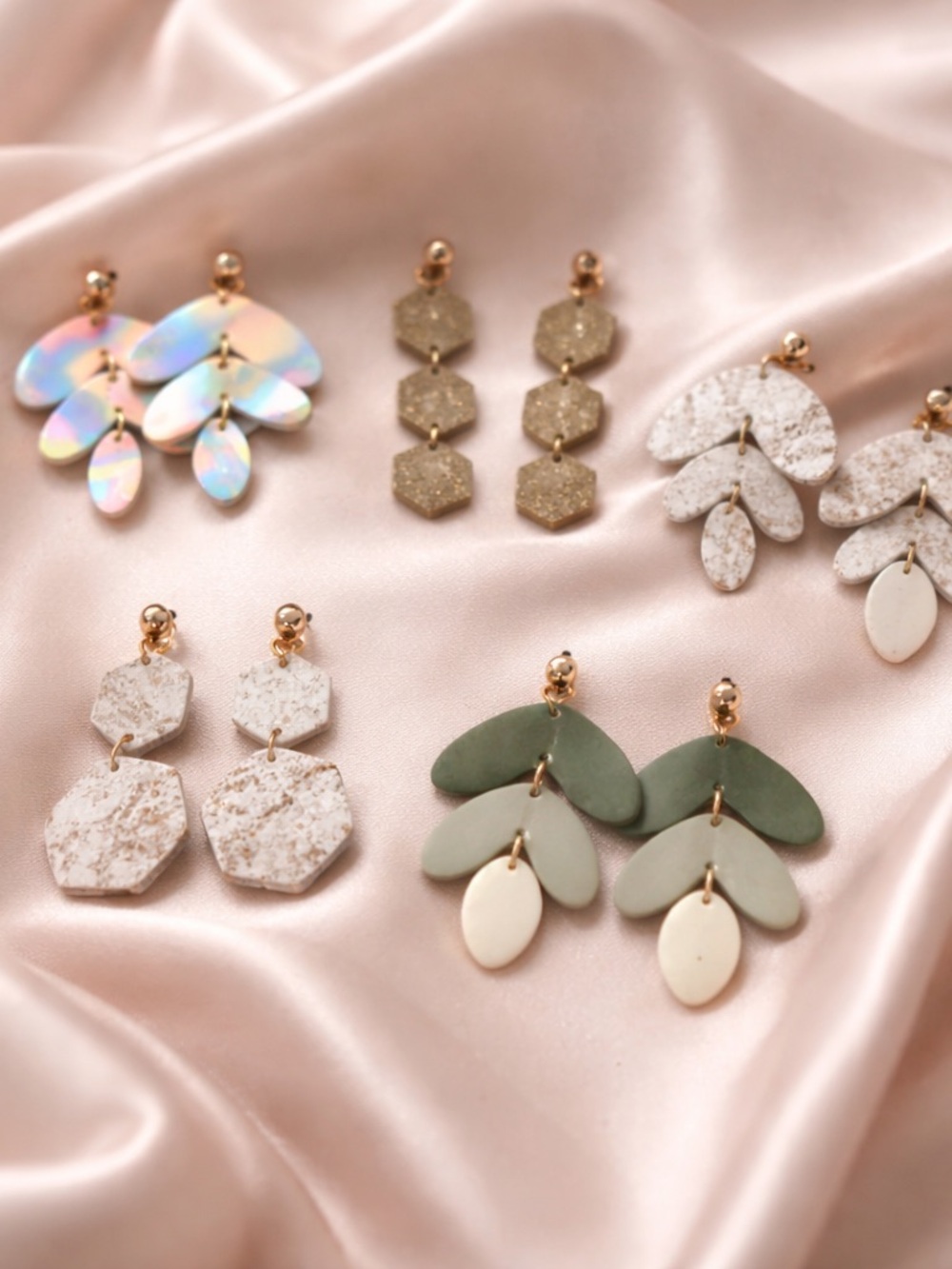 Handmade Layered Dangle Earrings - Multicolor & Olive Set
